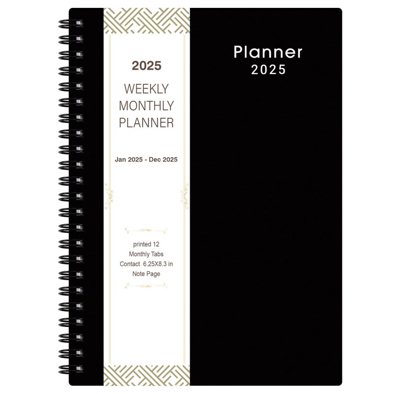 MaaIbok 2025 Planner - Weekly & Monthly Planner 2025, Planner 2025, From January 2025 - December 2025, 6.25 in    8.3 in, Flexible Cover, Twin-Wire Binding - Classic Black, Improving Your Time Management Skill - Image 1